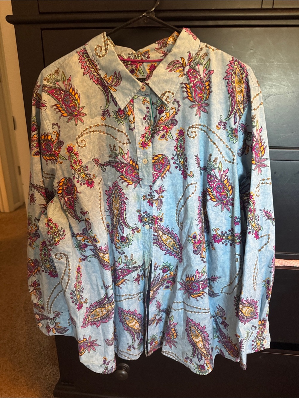 Women's Talbots Light Blue Paisley Button-Up Shirt